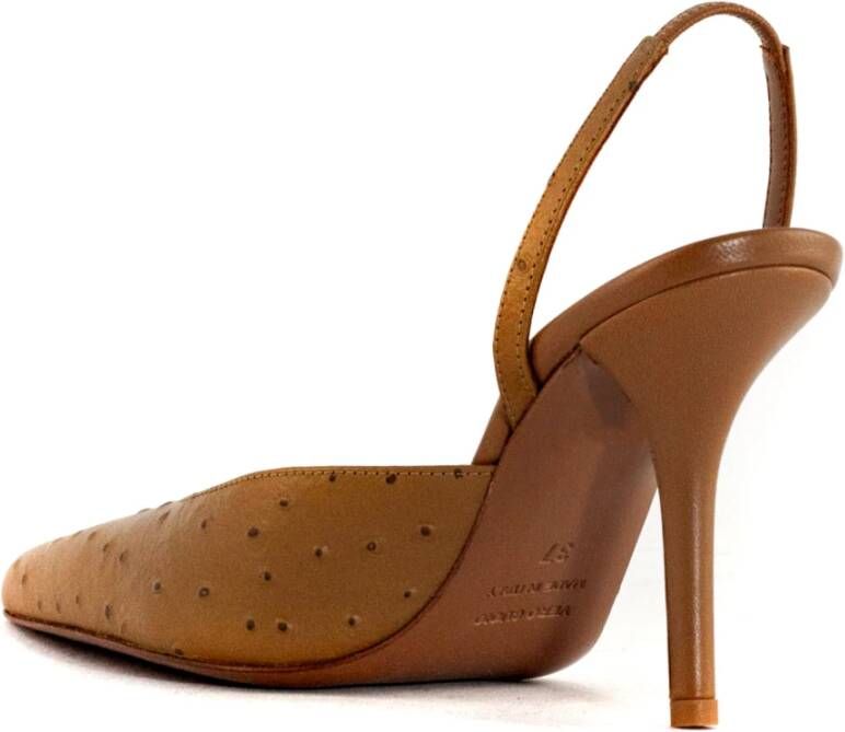 Gia Borghini Bruine Struisvogelprint Leren Sandalen