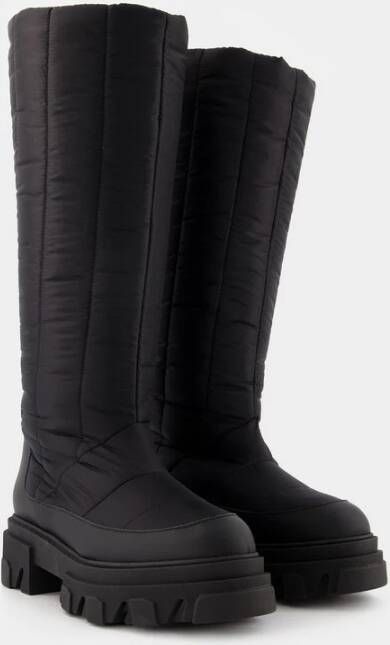 Gia Borghini Tall Puffer Boots in Black Poly Zwart Dames