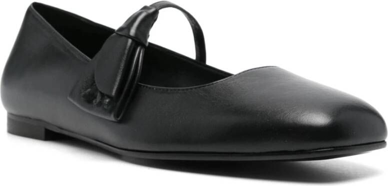 Gia Borghini Zwarte Leren Ballerina Platte Schoenen Black Dames