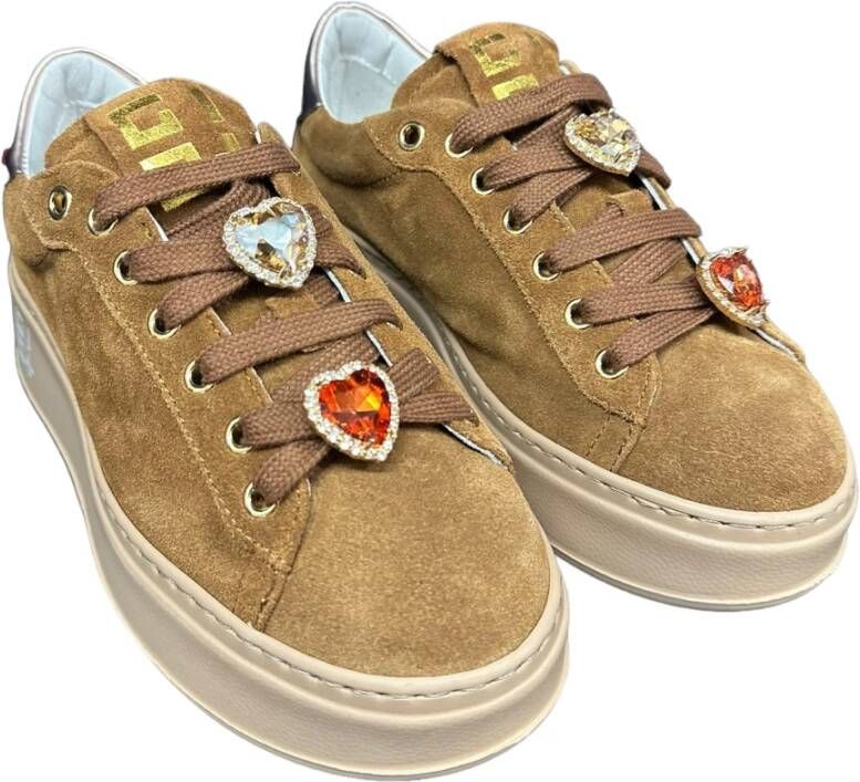 Gio+ Bruine Suède Sneakers met Bronzen Details Brown Dames