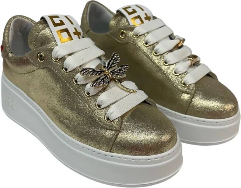 Gio+ Gelamineerde kalfsleren sneaker met verwijderbare accessoires Yellow Dames