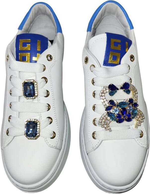 Gio+ Italiaanse Wit Blauwe Platform Sneakers White Dames