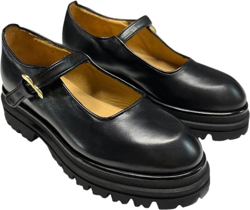 Gio+ Leren Mocassin met Open Kraag Black Dames