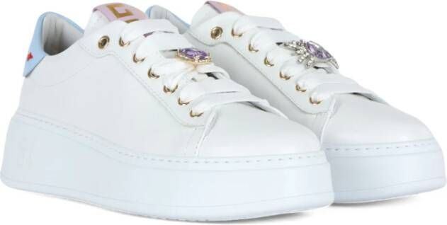 Gio+ Leren Sneakers met Contrast Inzetstukken White Dames