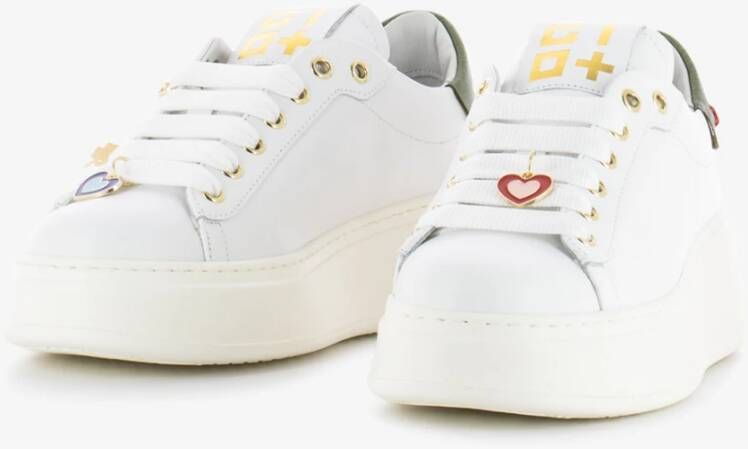 Gio+ Pia Combi Wit Groen Leren Sneakers White Dames