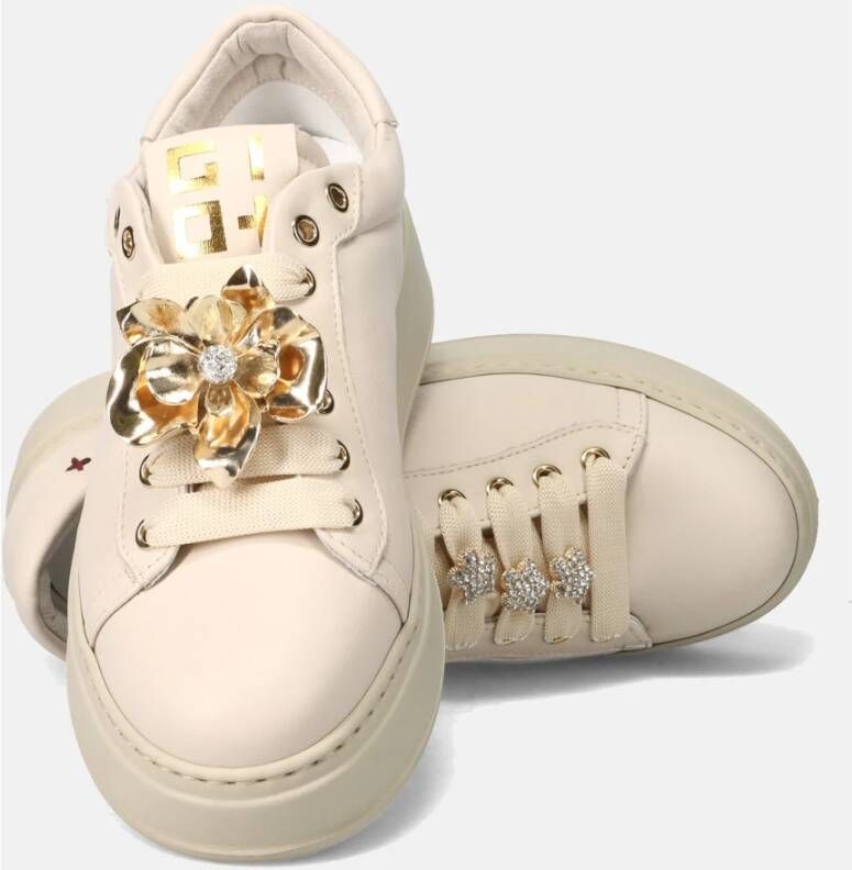 Gio+ Roomkleurig Kalfsleer Rhinestone Sneakers