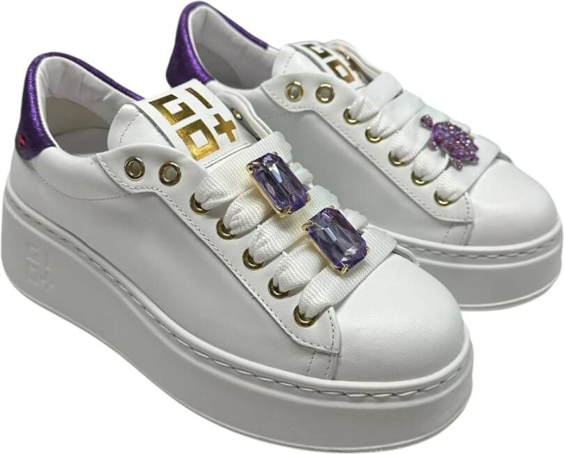 Gio+ Sneakers van verwijderbare accessoires leer met 5 cm rubberen zool White Dames
