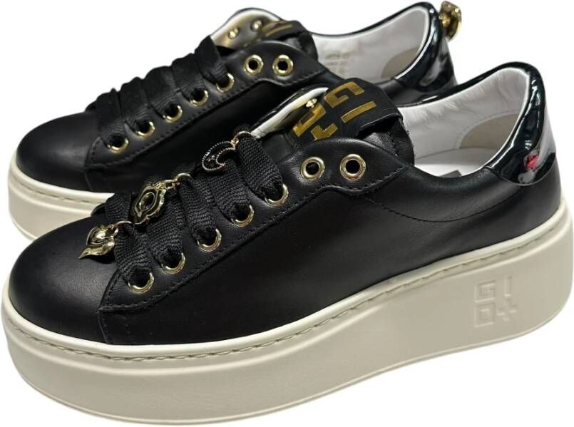 Gio+ Sneakers van verwijderbare accessoires van leer met 5 cm rubberen zool Black Dames
