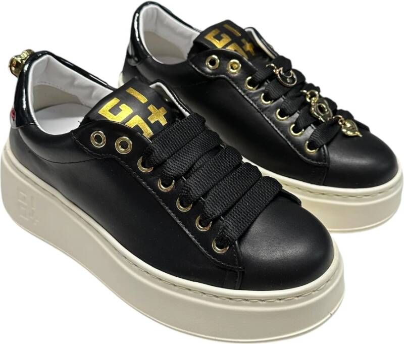Gio+ Sneakers van verwijderbare accessoires van leer met 5 cm rubberen zool Black Dames