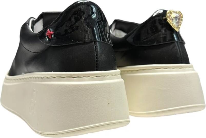 Gio+ Sneakers van verwijderbare accessoires van leer met 5 cm rubberen zool Black Dames