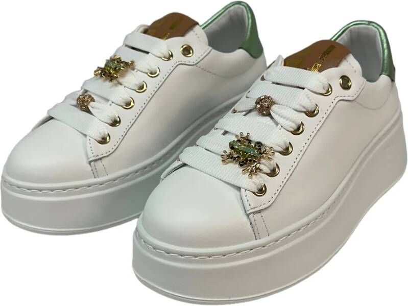 Gio+ Witte kalfsleren sneaker met verwijderbare accessoires White Dames