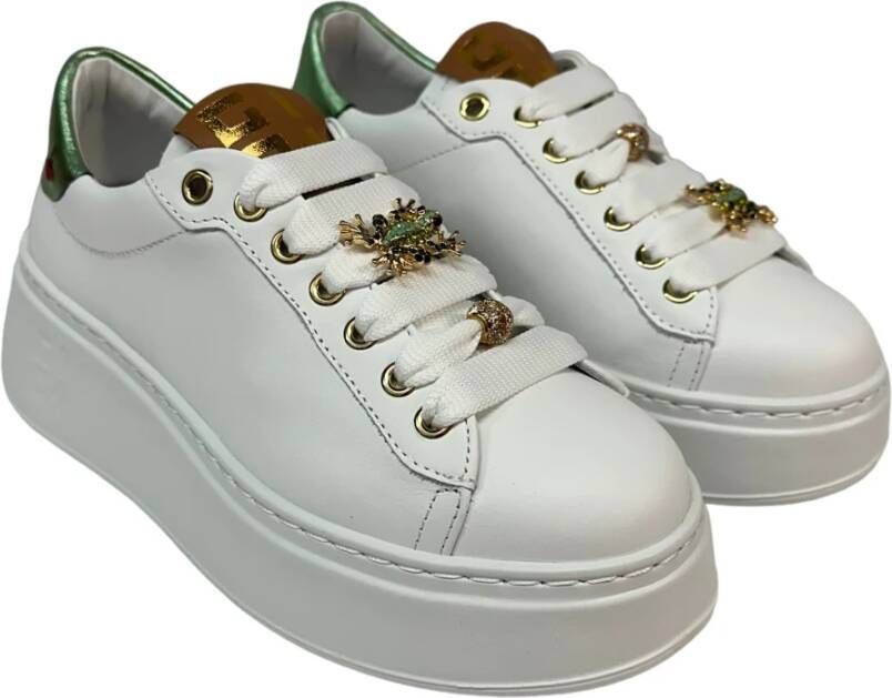 Gio+ Witte kalfsleren sneaker met verwijderbare accessoires White Dames