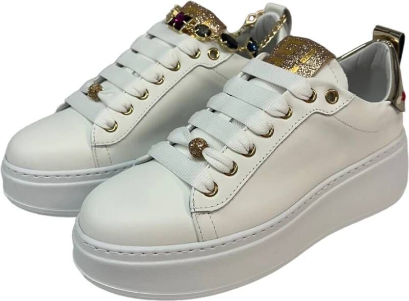 Gio+ Witte leren sneaker met verwijderbare accessoires White Dames