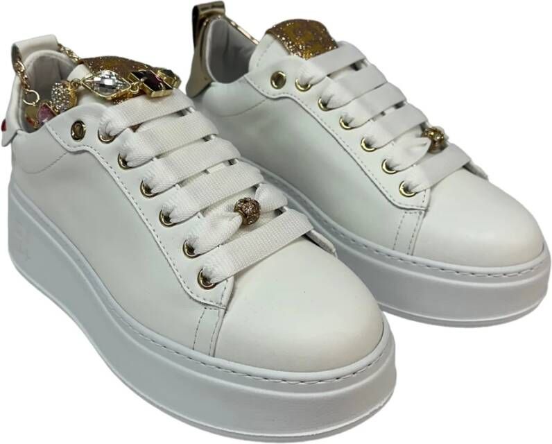 Gio+ Witte leren sneaker met verwijderbare accessoires White Dames