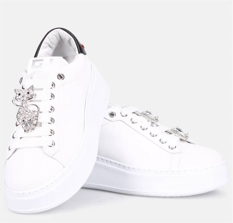 Gio+ Witte Leren Sneakers met Gelamineerd Detail Wit Dames