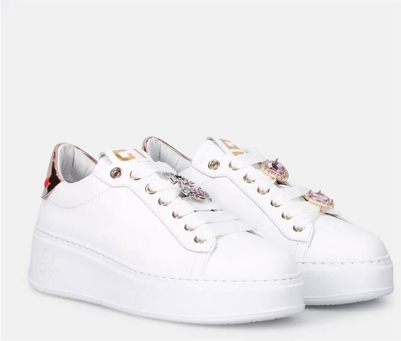 Gio+ Witte leren sneakers met gelamineerd detail Wit Dames