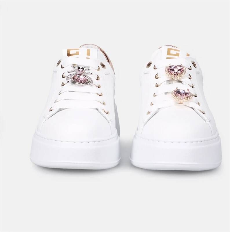 Gio+ Witte leren sneakers met gelamineerd detail Wit Dames