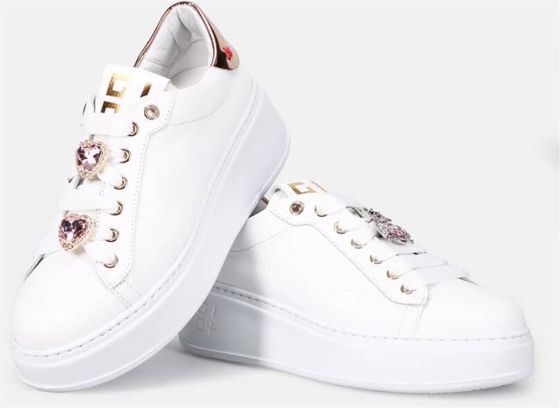 Gio+ Witte leren sneakers met gelamineerd detail Wit Dames