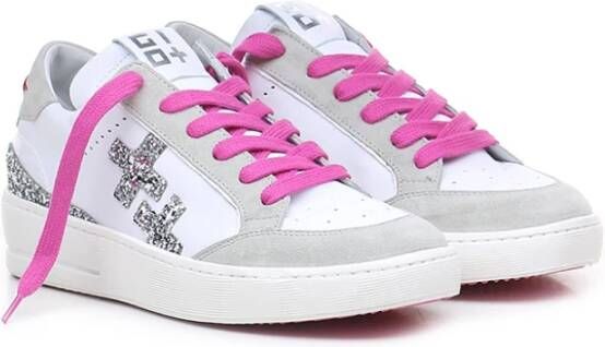 Gio+ Witte leren sneakers met zilveren glitter