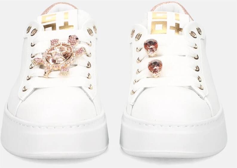 Gio+ Witte sneakers van kalfsleer met gelamineerde hak White Dames