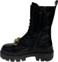 Gio+ Zwarte leren enkellaarzen met gouden detail Black Dames - Thumbnail 2