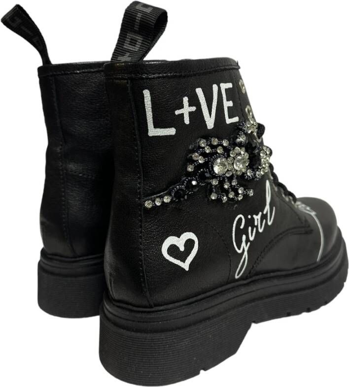 Gio+ Zwarte leren enkellaarzen polyester Black Dames