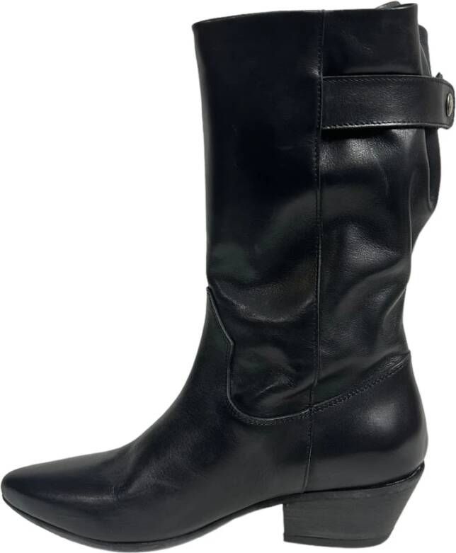 Gio+ Zwarte leren hoge Texaanse laarzen Black Dames