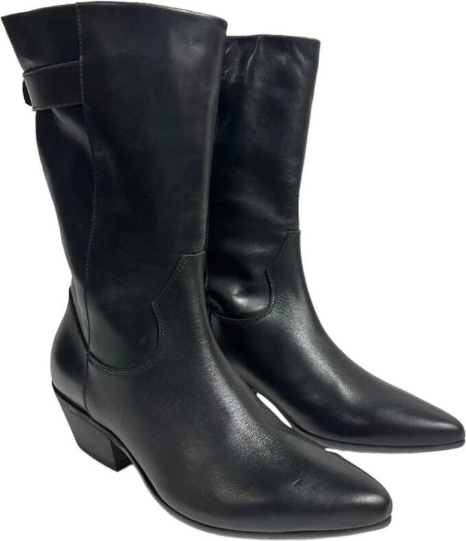 Gio+ Zwarte leren hoge Texaanse laarzen Black Dames