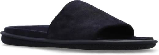 Giorgio Armani Leren slides met logo Blue Heren