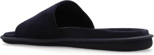 Giorgio Armani Leren slides met logo Blue Heren