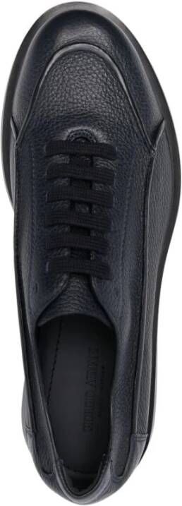 Giorgio Armani Blauwe Leren Casual Lage Hak Sneakers Blue Heren