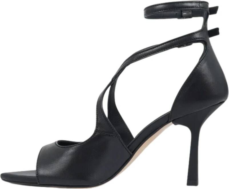 Gisel Moire Zwarte leren hoge hak sandalen Black Dames