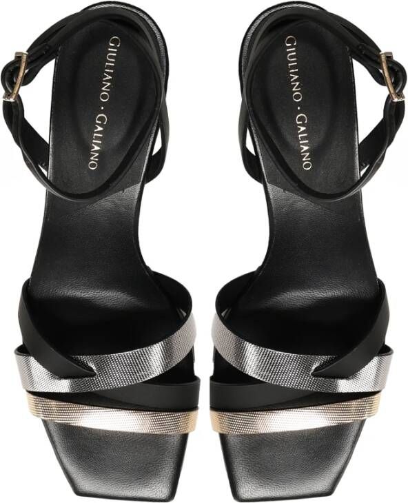 Giuliano Galiano Zwarte leren open teen sandalen