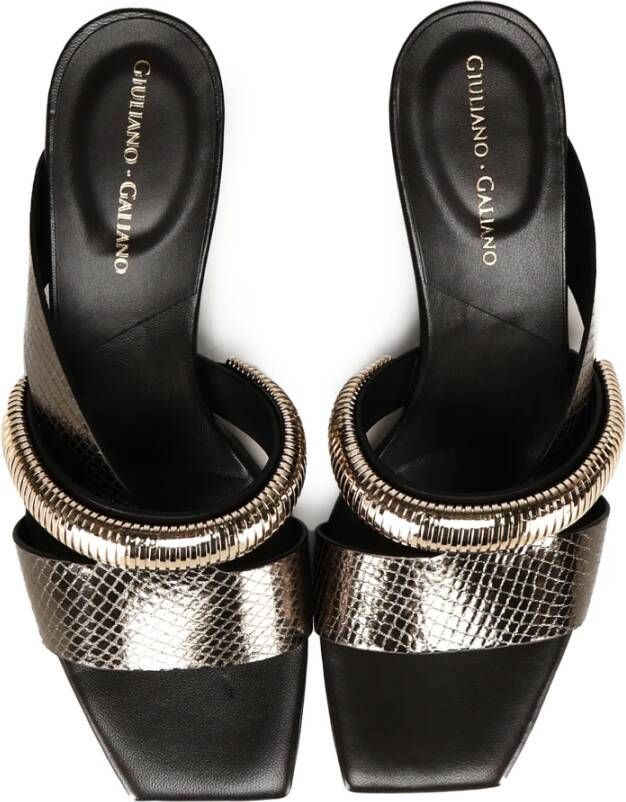 Giuliano Galiano Zwarte Leren Sandalen met Stalen Detail