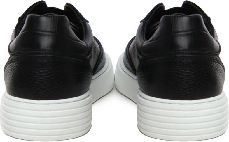 Giuliano Galiano Zwarte leren sneakers met logo Black Heren