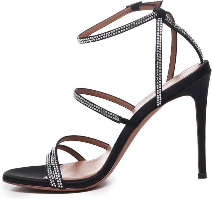 Giuliano Galiano Zwarte Satijnen Strass Mary Sandalen Black Dames