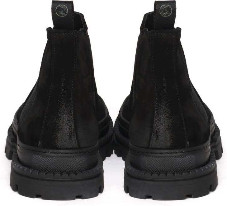 Giuliano Galiano Zwarte Suède Platte Schoenen Elastische Sluiting Black Heren
