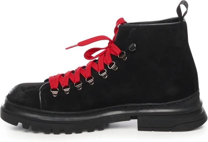 Giuliano Galiano Zwarte Suède Veterschoenen Black Heren