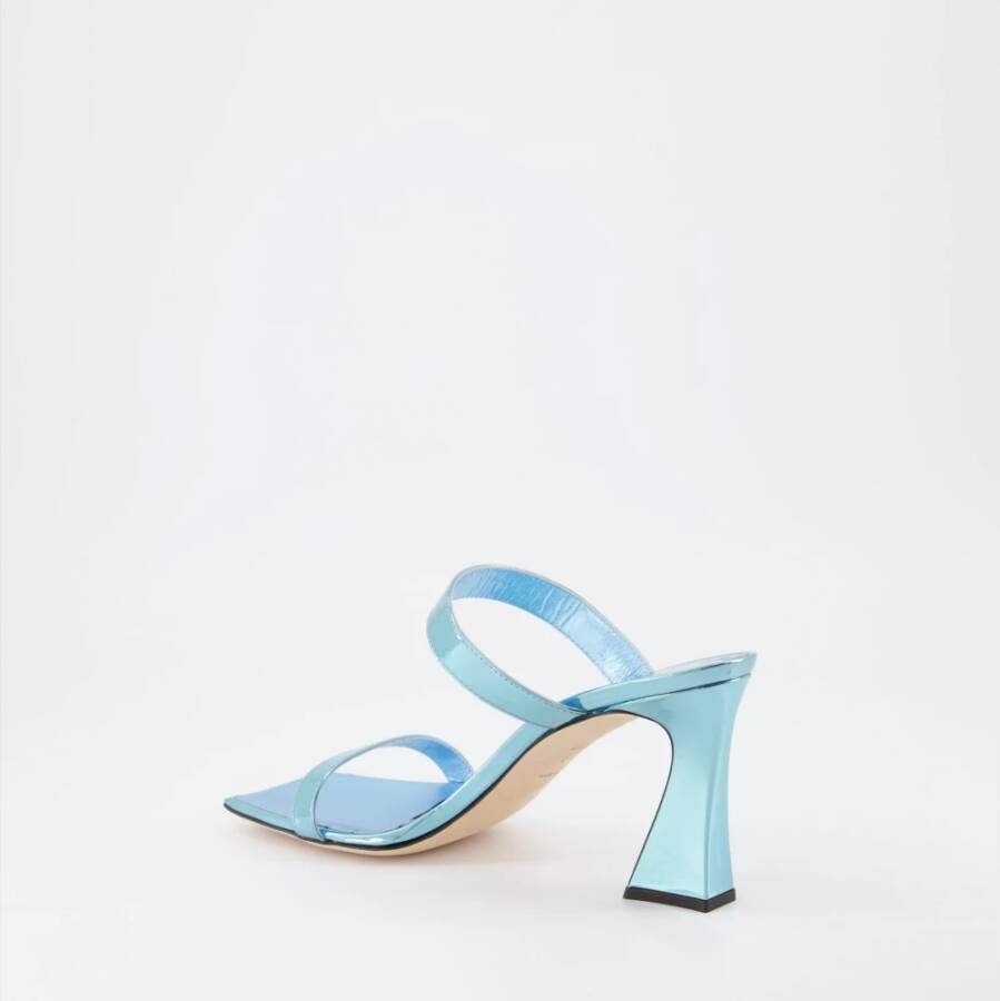 giuseppe zanotti Blauwe Spiegel Leren Vierkante Neus Muilezels Blue Dames