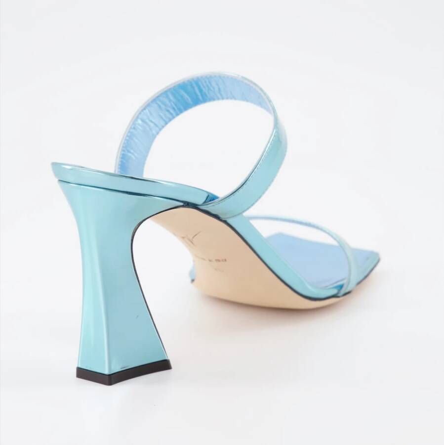 giuseppe zanotti Blauwe Spiegel Leren Vierkante Neus Muilezels Blue Dames