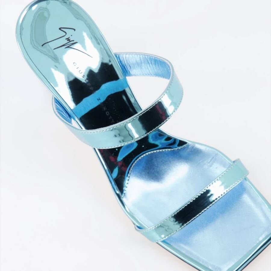 giuseppe zanotti Blauwe Spiegel Leren Vierkante Neus Muilezels Blue Dames