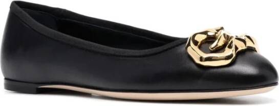 giuseppe zanotti Elegante Zwarte Leren Ballerina Flats Black Dames