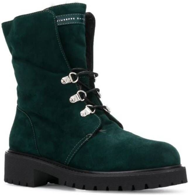 giuseppe zanotti Groene Leren Enkellaarzen met Bont Green Dames