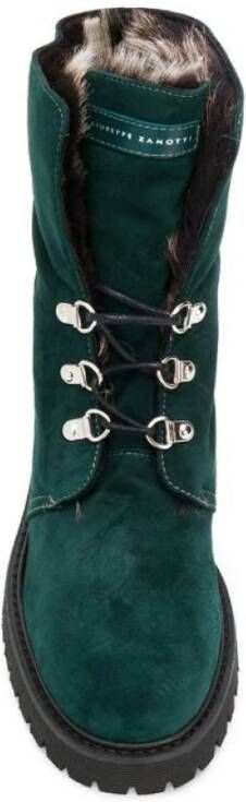 giuseppe zanotti Groene Leren Enkellaarzen met Bont Green Dames