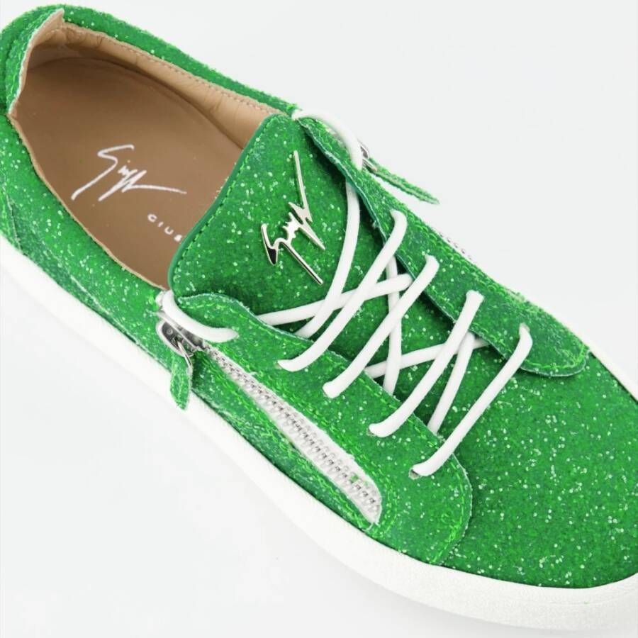 giuseppe zanotti Groene Glitter Leren High-Top Sneakers Green Dames