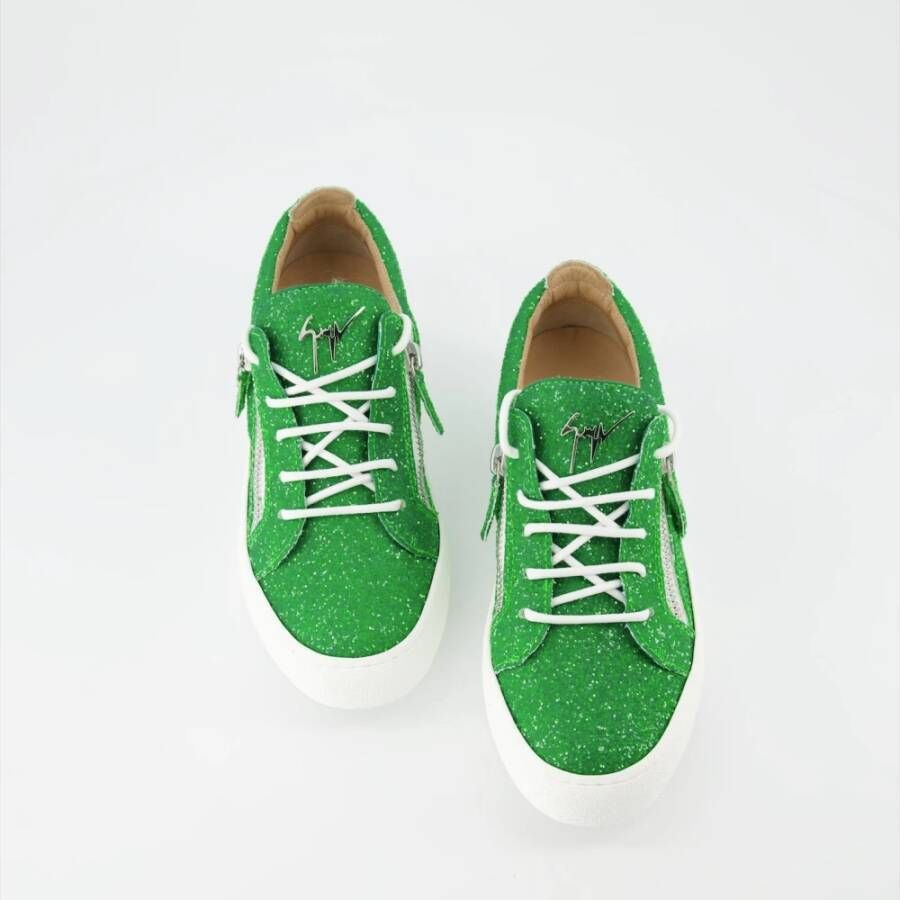 giuseppe zanotti Groene Glitter Leren High-Top Sneakers Green Dames