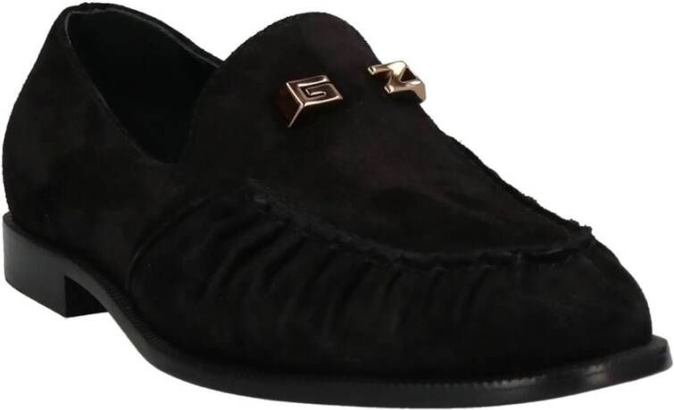 giuseppe zanotti Leren Loafers met Goudkleurig Logo Black Heren