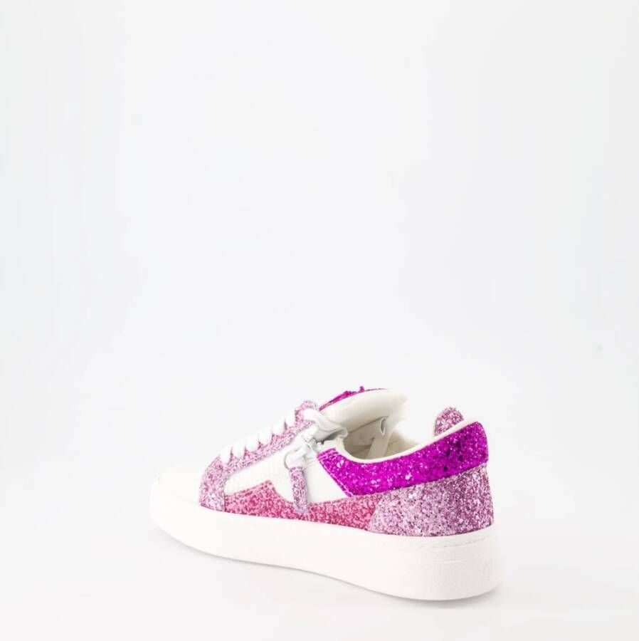 giuseppe zanotti Roze Glitter Sneakers met Metallic Logo Multicolor Dames