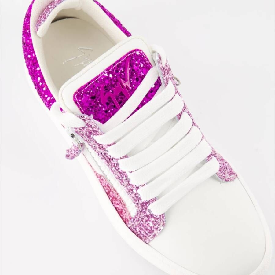 giuseppe zanotti Roze Glitter Sneakers met Metallic Logo Multicolor Dames