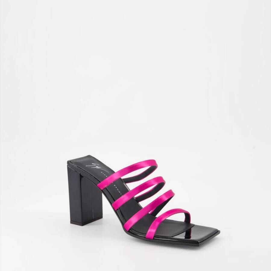 giuseppe zanotti Roze Leren Muiltjes met Vierkante Open Neus Pink Dames